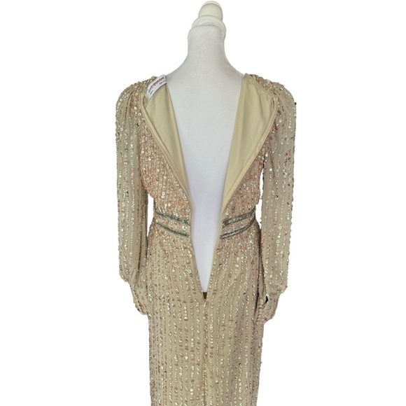 Mac Duggal - NWT Sequin V-Neck Long Bishop-Sleeve Midi Formal Dress - Picture 9 of 12